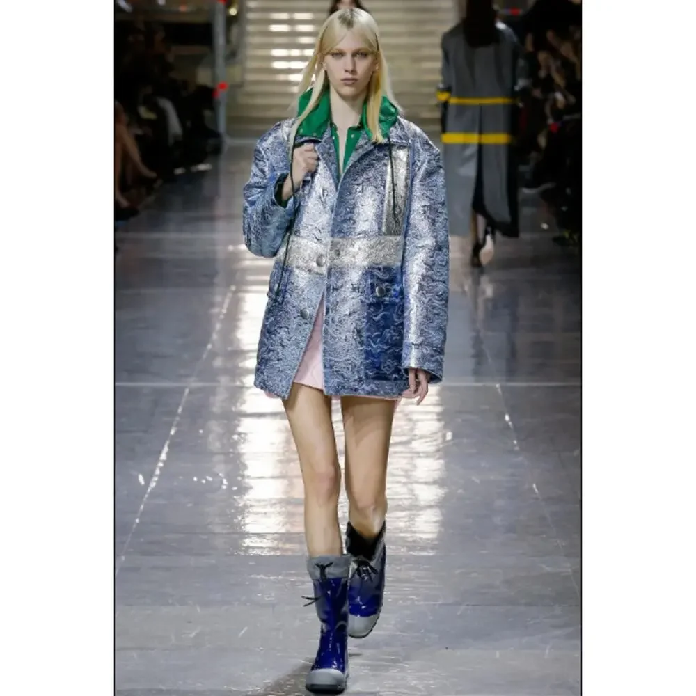 Miu Miu F/W 2014 Blue Patent Wellington Rubber Cap Toe Heeled Rain Boots IT 36.5